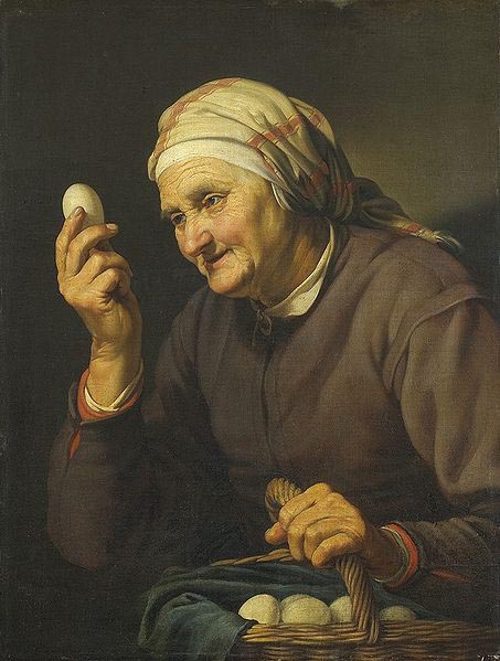 Hendrick Bloemaert Old woman selling eggs.